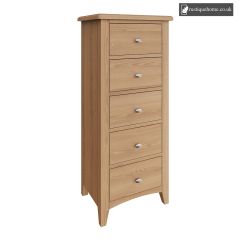 Modern Oak Lite 5 Drawer Narrow Chest