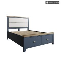 Denham Blue Double 4ft 6in Bed With Fabric Headboard And Drawer Footboard Set