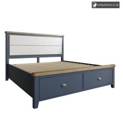 Denham Blue Super Kingsize 6ft Bed With Fabric Headboard And Drawer Footboard Set
