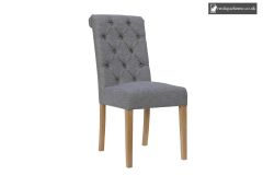 Chair Collection Button Back Chair With Scroll Top - Light Grey and Oak
