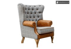 Chair Collection Wrap Around Button Back Wing Chair - Grey and Tan